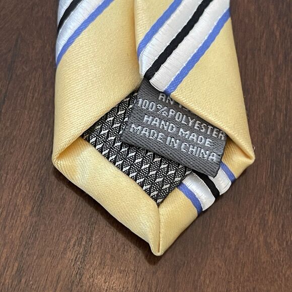 Gold Blue Hand Made 100% Polyester Striped Men’s Neck Tie Made In China - Picture 7 of 9